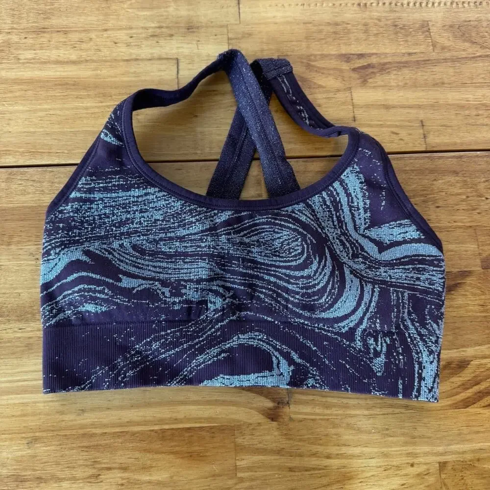 Athleta Spiced Cabernet Aurora Shine Cross Back Seamless Knit Sports Bra Size XS
